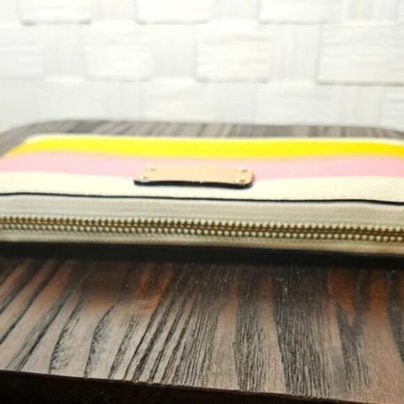 Kate Spade New York Neda Grove Street Dune Stripe Leather Zip Around Wallet EUC - Picture 8 of 11